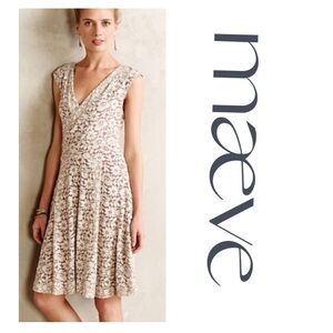 Anthropologie Maeve Beige‎ Floral Midi Dress